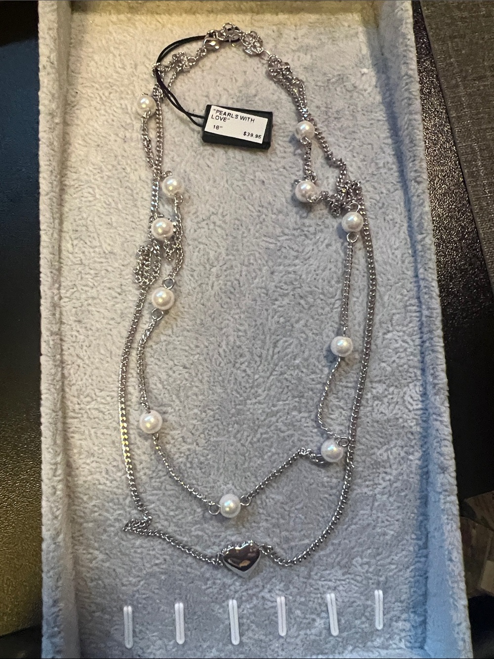 Layered Silver-Tone Pearl Necklace with Heart Charm